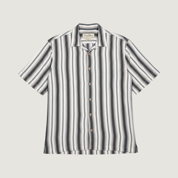 Tommy Bahama Other - Tommy Bahama Mens Large Gray White Striped 100% Tencel Short Sleeve Camp Shirt